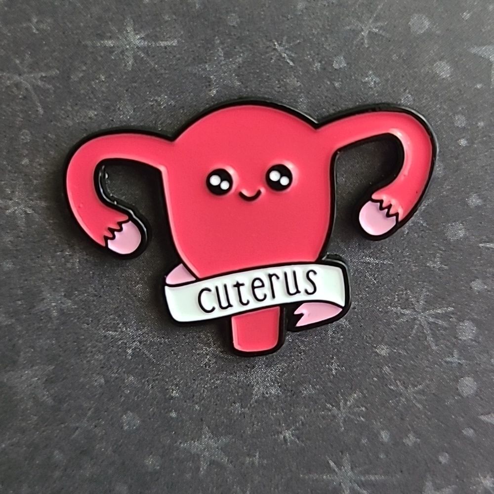 NEW WHITE COAT DOCTOR OB GYN NP DOULA UTERUS CUTERUS JEWELRY BROOCH ENAMEL PIN